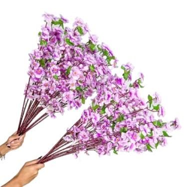 Imagem de Galho de Cerejeira Artificial 65cm – Kit 10 a 40 Ramos, Flor de Pessegueiro Estilo Oriental para Decoração de Casa, Casamento e Festas(Lilás)