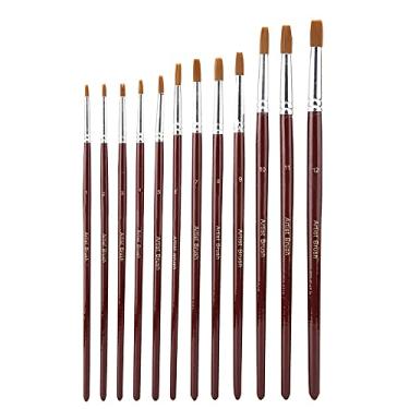 Imagem de Conjunto de 12 peças de pincel profissional de aquarela de nylon para pintura de cabelo, suprimentos de desenho para artistas de pintura acrílica a óleo, estudantes, ponta plana (Pressione F)