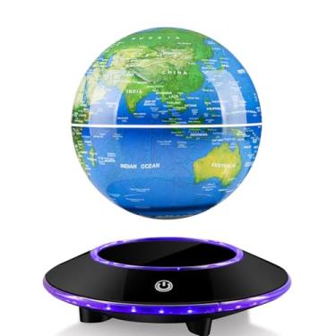 Imagem de DIDWI Globo levitante com luz LED que muda de cor, globos magnéticos flutuantes de mapa-múndi com exibição rotativa de 360 graus, lâmpada de humor luzes noturnas para quarto, escritório, mesa