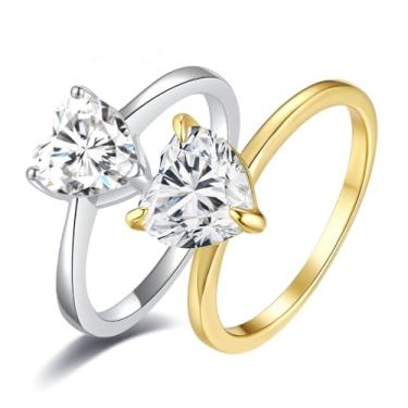 Imagem de Anel de coração para mulheres presente 1-2 quilates Moissanite Laboratório Diamantes S925 Aliança Prata Joias de Casamento, Medium, Prata, Diamante sintético