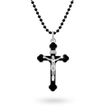 Imagem de Bittrend Jewels Colar de crucifixo prateado masculino feminino com pingente de cruz esmaltada com corrente, Medium, Metal, Sem Pedra Preciosa