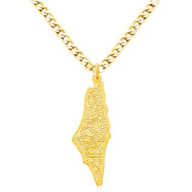 Imagem de Vivaday Colar de orgulho palestino com letras árabes | Pingente de sinal de paz | Joias palestinas para todos | Colares unissex do Oriente Médio YA5136, Medium, Metal, Sem Pedra Preciosa
