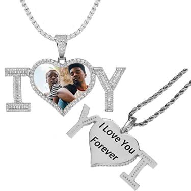 Imagem de QUNTING Colar de imagem personalizado nome/logotipo/data, memória, palavras, pingente de asa de anjo, pingente de coração com correntes de fotos, imagem de impressão gratuita, colar com pingente