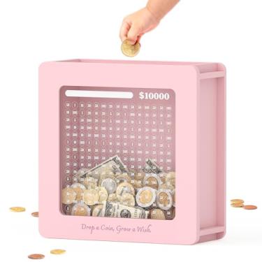 Imagem de Cofre de madeira para crianças e adultos, cofre de 10.000 dinheiro, caixa de economia de dinheiro com adesivos de rastreador, caixa de cartão de presente personalizada, para aniversário, chá de bebê