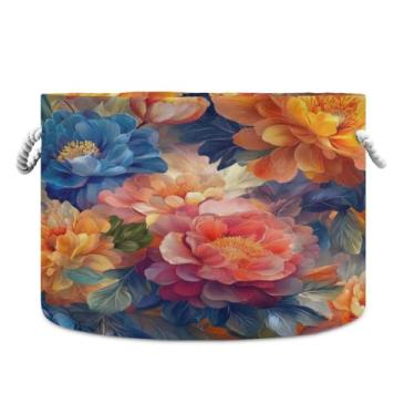 Imagem de WELLDAY Cesta de corda de algodão com motivo de flor brilhante_4 cesta de lavanderia de bebê para sala de estar, lavanderia, berçário, travesseiros, decoração de casa