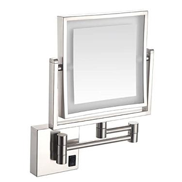 Imagem de YYBOES Espelho retangular de 20 cm, espelho de expansão de LED de maquiagem dupla face, lupa 3X, espelho de maquiagem montado na parede, espelho dobrável, espelho giratório de banheiro de 360 graus