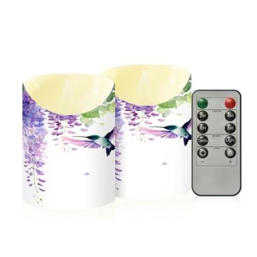 Imagem de Wassud Flores e beija-flor velas sem chama com controle remoto, velas realistas cintilantes com temporizador, velas decorativas para Natal, casamento, festa, decoração de casa pequena