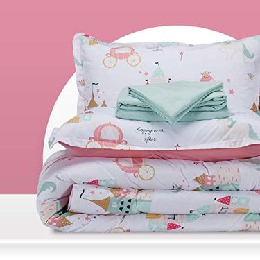 Imagem de Conjunto de cama infantil Sleep Zone para cama em uma bolsa, de microfibra de fácil cuidado ultramacia, edredom e jogo de cama com capa 7 peças, Princess Castle, Full/Queen