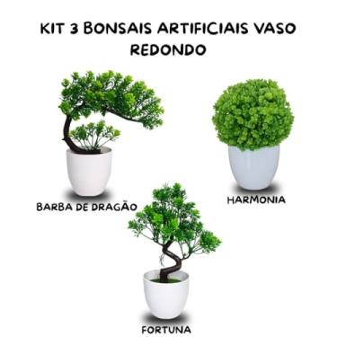 Imagem de Genérico, Kit 3 Plantas Bonsais Artificiais –Durabilidade Decoração Dragão, Fortuna e Harmonia Vaso Redondo