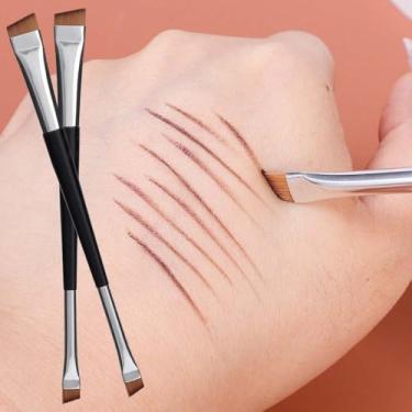 Imagem de 2 peças de pincel de sobrancelha angular cabeça plana delineador de olhos pincéis de maquiagem de cabeça dupla