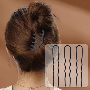 Imagem de 3 peças de metal moderno pente de cabelo em forma de U vintage torção acessórios de ferramentas de estilo de cabelo feminino clipe de garfo (dois dentes, 7,6 x 1,2 cm)