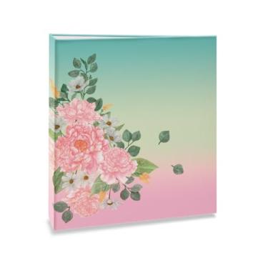 Imagem de Álbum de fotos Ical, encadernação fichário, para 300 fotos 10x15cm - envelope plástico branco - linha Floral - modelo flores peônias - 333