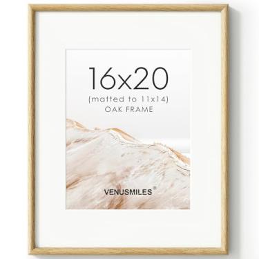 Imagem de Venusmiles Porta-retrato de 40,6 x 50,8 cm com tapete de 28 x 35,5 cm, moldura de madeira de carvalho natural com vidro temperado HD, encaixe duplo e tiras de espiga, exibição horizontal na vertical