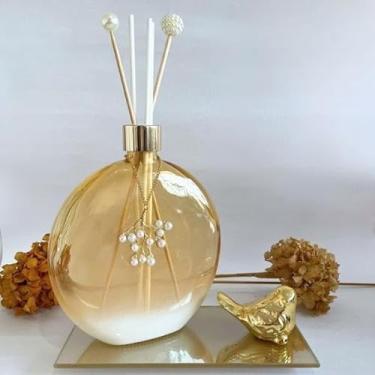 Imagem de Aromatizador de Ambiente Luxo Vidro em 550ml + Varetas Decorativas Difusor de Perfume Casa Decoração Presente (Rosé,Sem Bandeja)