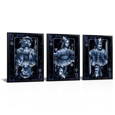 Imagem de Visual Art Decor Decoração de sala de jogos arte de parede em tela de jogos pintura de cartas impressão emoldurada 30 cm x 40 cm x 3 peças, decoração de quarto de menino adolescente para sala de jogos