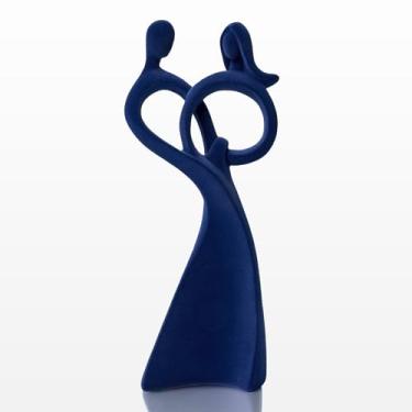 Imagem de FOLKOR LIFE Escultura moderna de veludo para casais, estátua flocada para casais, estatueta de arte abstrata moderna para decoração de quarto, decoração de sala de estar (azul escuro)