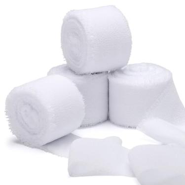 Imagem de EUSOAR Fita branca de 2,5 cm, 4 rolos no total de 22 metros de fita de chiffon de cetim feita à mão, fitas de seda para artesanato, embrulho de presente, buquê de flores, convites de casamento