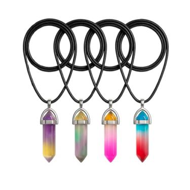 Imagem de Colar Pingente Cristal Pedra Natural Prisma Degradê Quartzo com Cordão Preto Ajustável e Estilo Místico Unissex (AMARTELO/VERDE)