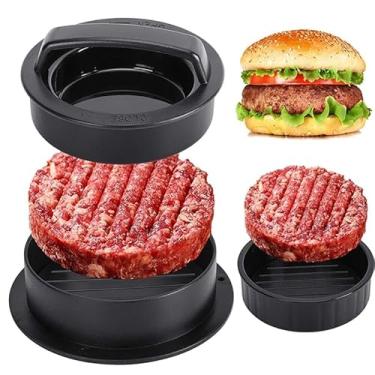 Imagem de Forma para Moldar Hambúrguer Recheado 3 em 1, Prensa de Carne Antiaderente, Material ABS, 13x13x6.5cm, 300g de Capacidade, Mini Hambúrguer e Hambúrguer Grande