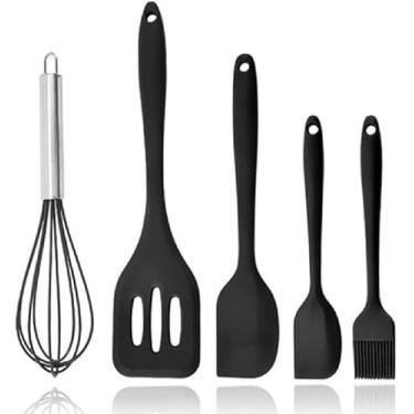 Imagem de Kit de Utensílios de Cozinha em Silicone 5 Peças – Espátulas, Pincel e Fouet, Resistente ao Calor, Antiaderente (Preto)