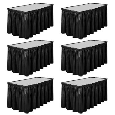Imagem de 6 peças de saias de mesa de plástico, 73 cm x 4,3 m, saia de mesa descartável para toalha de mesa retangular, saia de mesa preta à prova de manchas para casamento, chuveiro, aniversário, festa e