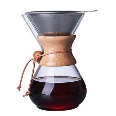 Imagem de Cafeteira de Vidro para Café Infusão com Filtro Reutilizável Aço Inoxidável Manual Gotejamento Mangueira Madeira Sem Pap
