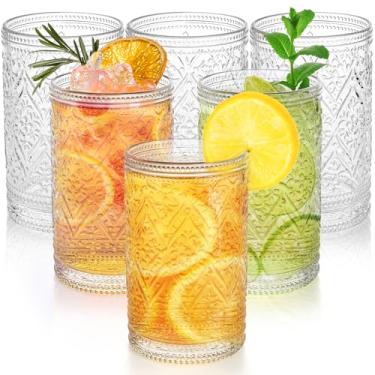 Imagem de Fasmov Conjunto de 6 copos de 355 ml, copos de água, copos de vidro vintage, conjunto de copos vintage para uísque, suco, bebidas, coquetéis, cerveja, leite