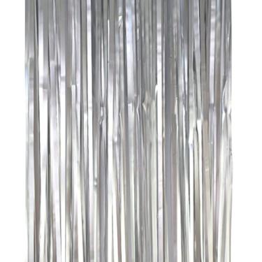 Imagem de Cortina Metalizada para Decoração Prata, Plástico, 1m x 2m, Fitas Incluídas, para Festas e Fotos