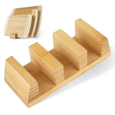 Imagem de GuanQiao Organizador de armário de cozinha, armazenamento vertical para tampas de panelas, tábuas de corte, assadeiras, bambu