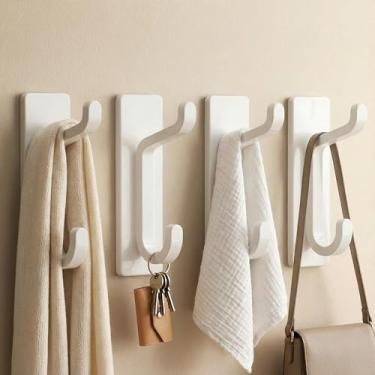 Imagem de Ganchos de parede para casaco e toalha, gancho de porta adesivo de 5,8 kg, branco adesivo, pacote com 4, sem necessidade de perfuração, fixação forte para pendurar casacos, toalhas, chaves, bolsas