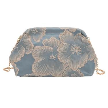Imagem de Bolsa transversal bordada estilo coreano com alça de corrente, bolsa vintage para noite, Azul, Medium