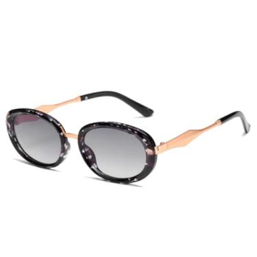 Imagem de Óculos de Sol Vintage Femininos Ovais com Lentes Degradê e Proteção UV400, Estilo Punk Masculino com Estampa de Leopardo (Cinza)