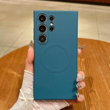 Imagem de Capa magnética de silicone para Samsung Galaxy S25 S24 S23 S22 S21 Ultra Plus S25 Fe, capa macia de TPU à prova de choque (para Galaxy S25/Azul Marinho)
