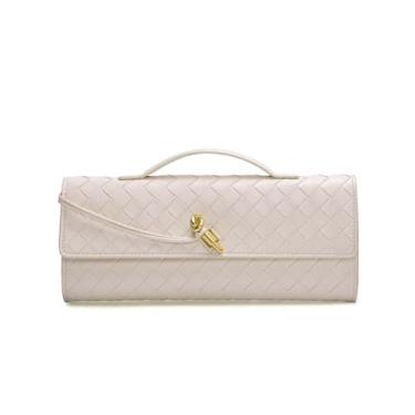 Imagem de Honikoo Bolsas de mão femininas modernas de tecido para noite bolsas de couro PU com alça de ombro removível, Branco cremoso., 12.2*5.1*1.2 inches