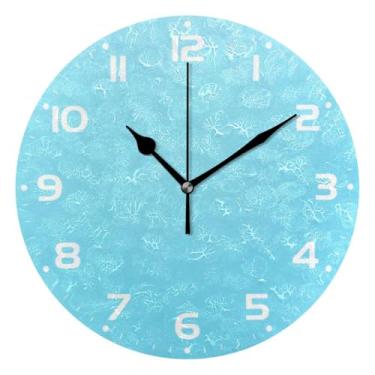 Imagem de JUZIHAI Relógio de parede azul cor sólida silencioso, sem tique-taque, relógios de parede redondos operados por bateria, fácil de ler, relógio decorativo de parede para casa, cozinha, sala de estar