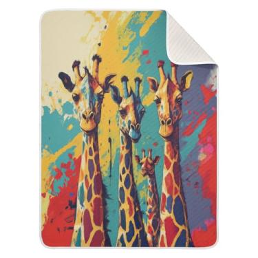 Imagem de Qilmy Cobertor de bebê colorido girafa 76 x 101 cm, cobertor infantil de algodão macio para meninos e meninas, cobertor leve e quente para bebês de berço, carrinho de bebê, soneca, recém-nascido