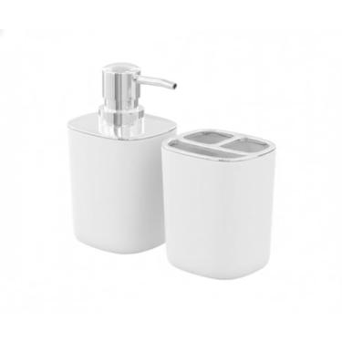 Imagem de Kit Banheiro 2 Peças Porta Sabonete Líquido Dispenser Copo Porta Escova Acessórios Para Banheiro Moderno