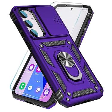 Imagem de SunStory Capa para Samsung Galaxy S FE 5G com protetor de tela HD e capa de câmera deslizante e suporte de anel girado, capa de telefone [de grau militar] (roxa, para Galaxy S23 FE)