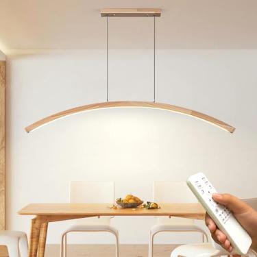 Imagem de Luminária pendente linear de LED Woodiness, moderna, em arco, com intensidade ajustável, ideal para restaurantes, salas de estar, quartos, salas de jantar, cozinhas e ilhas de cozinha. 100 c