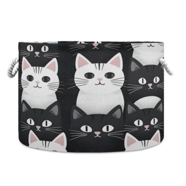 Imagem de JUZIHAI Cesto de armazenamento dobrável para gatos fofos, cesto de roupa suja para bebê, cobertor com alças de corda de algodão, caixa organizadora de armário dobrável para quarto, berçário, casa, 50
