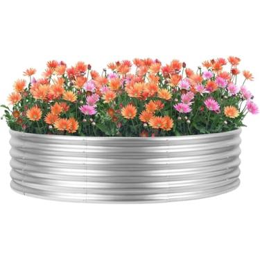 Imagem de Cama de jardim elevada galvanizada redonda de 1,2 x 1 m x 1 m, kit de cama de jardim galvanizado elevado, redondo, canteiro de flores, caixa de plantador de jardim, canteiros elevados ao ar livre para