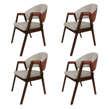 Imagem de Kit 4 Cadeira Jantar Madeira Maciça Hélen Compose Facto Ocre Bege Linho Mel