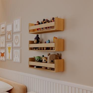 Imagem de Kit 3 Prateleiras Porta Brinquedos Carvalho 70 X 12cm Suporte Invisivel