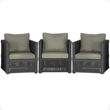 Imagem de 3 Poltronas Madri Alumínio Corda Náutica Estofado 8 Trama Preto