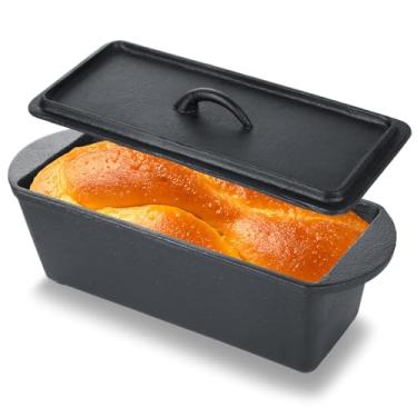 Imagem de STARVAST Forma de pão de ferro fundido com tampa 33 x 12 cm, formas retangulares resistentes para pão fermentado e caseiro, preta