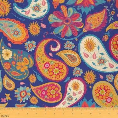 Imagem de Feelyou Tecido Paisley by The Yard 1 jarda Kids Vintage Floral Estofamento Tecido para Cadeiras para Meninos Meninas Adolescentes Boho Impermeável Exterior Tecido Azul Escuro