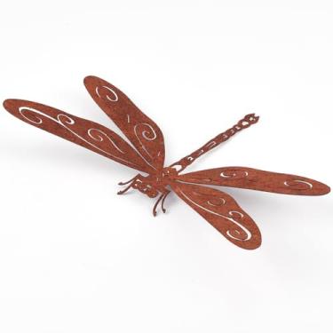 Imagem de GORGECRAFT Decoração de parede de metal libélula ao ar livre 20 cm ferro enferrujado animais rústicos libélulas arte pendurada escultura decorações para jardim cerca quintal pátio sala de estar quarto