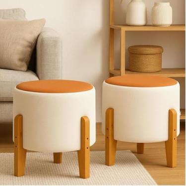 Imagem de KIT 02 Puff Soft Bouclé Banqueta Assento Elegante com Couro e Pés de M