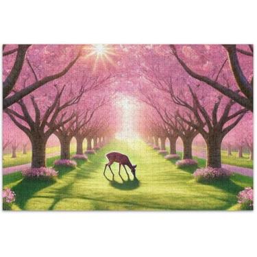 Imagem de Quebra-cabeça com cenário de primavera em flor de cerejeira 500 peças para adultos, engraçado, exclusivo, arte floral animal, 51 x 35 cm