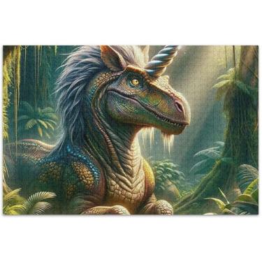 Imagem de Quebra-cabeça de dinossauro unicórnio engraçado adulto 500 peças elefante branco natureza quebra-cabeça desenho animado, 51 x 35 centímetros